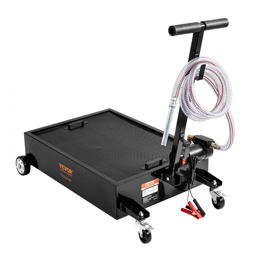 VEVOR Low Profile Oil Drain Pan, 15 Gallon Oil Drain Pan with Pump, Oil Change Pan with 180W Electric Pump, 8.2ft Hose & Folding Handle, Rolling Oil Drain Cart for Trucks, Buses, RVs - DDQCPYPH15GALMBSSV9