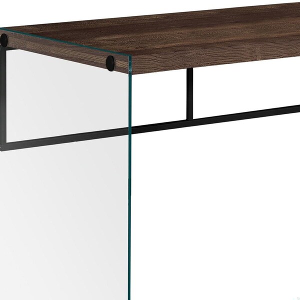 Homeroots 30 in. Brown Particle BoardBlack Metal & Clear Tempered Glass Computer Desk - 333541