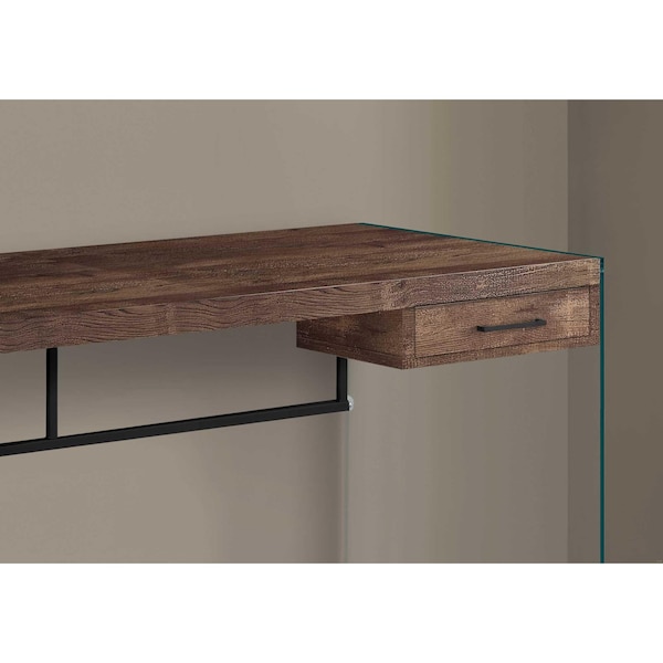 Homeroots 30 in. Brown Particle BoardBlack Metal & Clear Tempered Glass Computer Desk - 333541