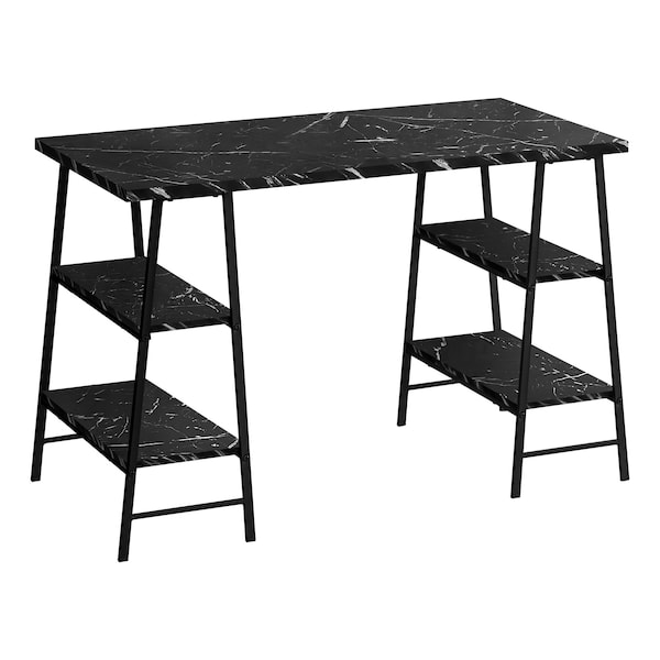 Monarch Specialties Computer Desk, Home Office, Laptop, Storage Shelves, 48"L, Work, Metal, Laminate, Black Marble Look - I 7528