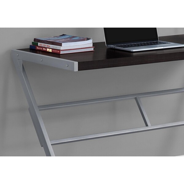 Homeroots 30 in. Cappuccino MDF & Silver Metal Computer Desk - 333494