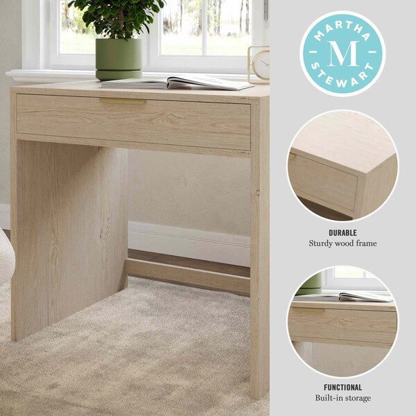 Martha Stewart Kayden Home Office Modular Single-Drawer Desk in Light Natural w/Brushed Gold Hardware - NAN-FY-23042-TB-LNT-GLD-MS