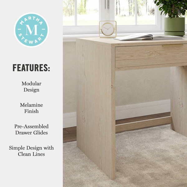 Martha Stewart Kayden Home Office Modular Single-Drawer Desk in Light Natural w/Brushed Gold Hardware - NAN-FY-23042-TB-LNT-GLD-MS