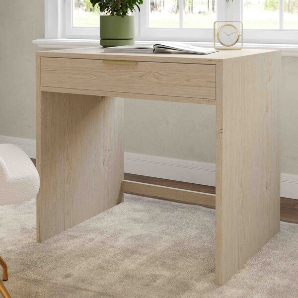 Martha Stewart Kayden Home Office Modular Single-Drawer Desk in Light Natural w/Brushed Gold Hardware - NAN-FY-23042-TB-LNT-GLD-MS