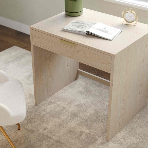 Martha Stewart Kayden Home Office Modular Single-Drawer Desk in Light Natural w/Brushed Gold Hardware - NAN-FY-23042-TB-LNT-GLD-MS