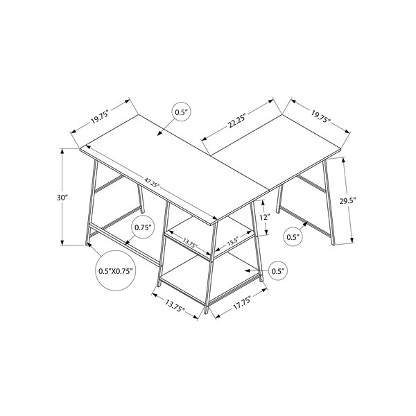 Monarch Specialties Computer Desk, Home Office, Corner, Storage Shelves, 48"L, L Shape, Work, Laptop, Metal, Brown - I 7593