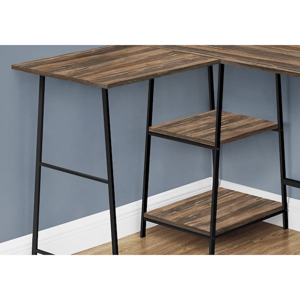 Monarch Specialties Computer Desk, Home Office, Corner, Storage Shelves, 48"L, L Shape, Work, Laptop, Metal, Brown - I 7593