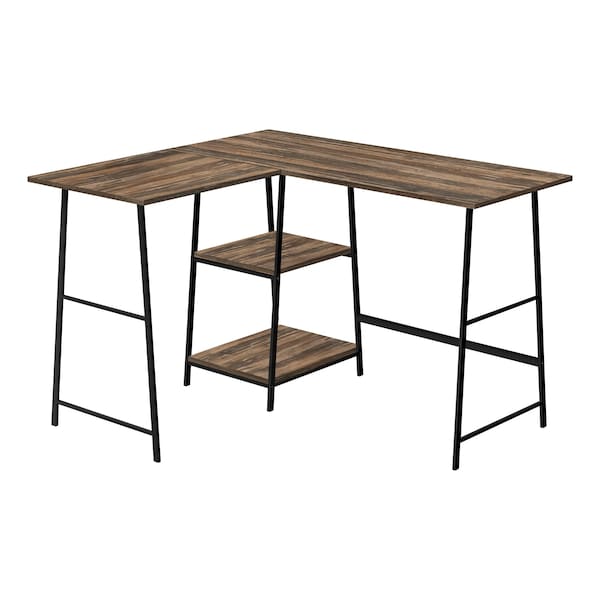 Monarch Specialties Computer Desk, Home Office, Corner, Storage Shelves, 48"L, L Shape, Work, Laptop, Metal, Brown - I 7593