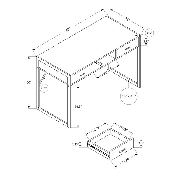 Homeroots 32.75 in. Dark Taupe MDF & Black Metal Computer Desk - 333487