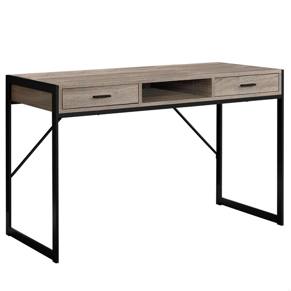 Homeroots 32.75 in. Dark Taupe MDF & Black Metal Computer Desk - 333487