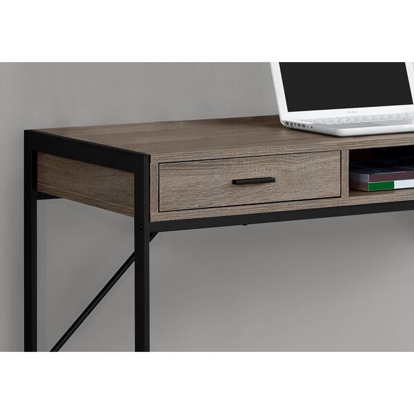 Homeroots 32.75 in. Dark Taupe MDF & Black Metal Computer Desk - 333487