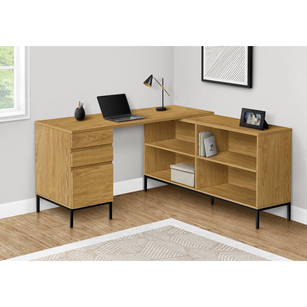 Monarch Specialties Computer Desk, Home Office, Corner, Storage Drawers, 60 in.L, L Shape, Work, Laptop, Brown Laminate - I 7491