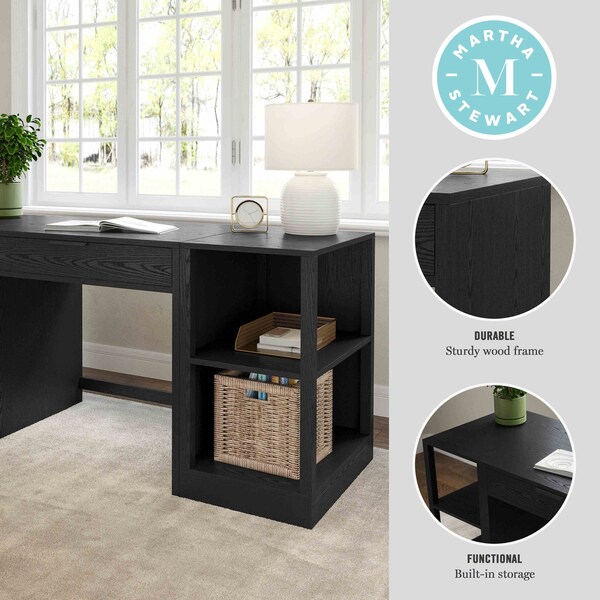 Martha Stewart Kayden Single-Drawer Desk w/Dual 2 Tier Shelves in Black w/Oil Rubbed Bronze Hardware - KHO-23042-TBSF2-BK-BK-MS