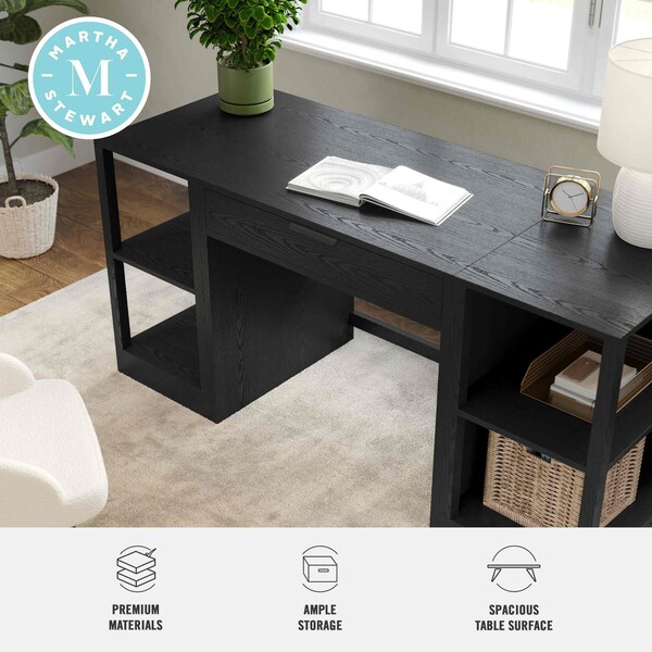 Martha Stewart Kayden Single-Drawer Desk w/Dual 2 Tier Shelves in Black w/Oil Rubbed Bronze Hardware - KHO-23042-TBSF2-BK-BK-MS