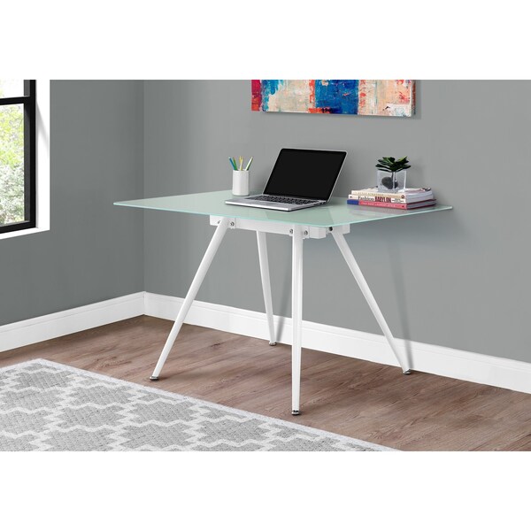 Monarch Specialties Computer Desk, Home Office, Laptop, 48"L, Work, Metal, Tempered Glass, White, Contemporary, Modern - I 1032