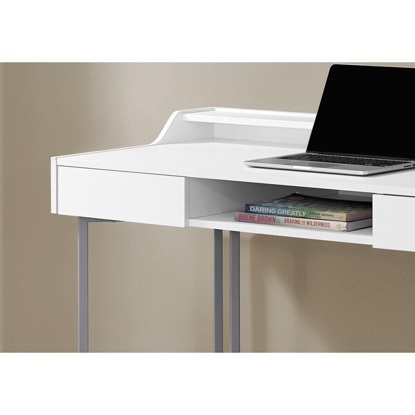 Homeroots 32.75 in. White MDF & Silver Metal Computer Desk - 333484