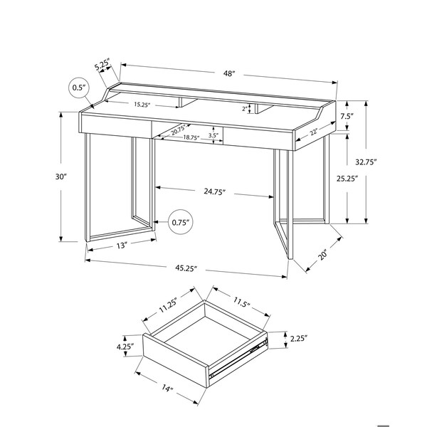 Homeroots 32.75 in. White MDF & Silver Metal Computer Desk - 333484