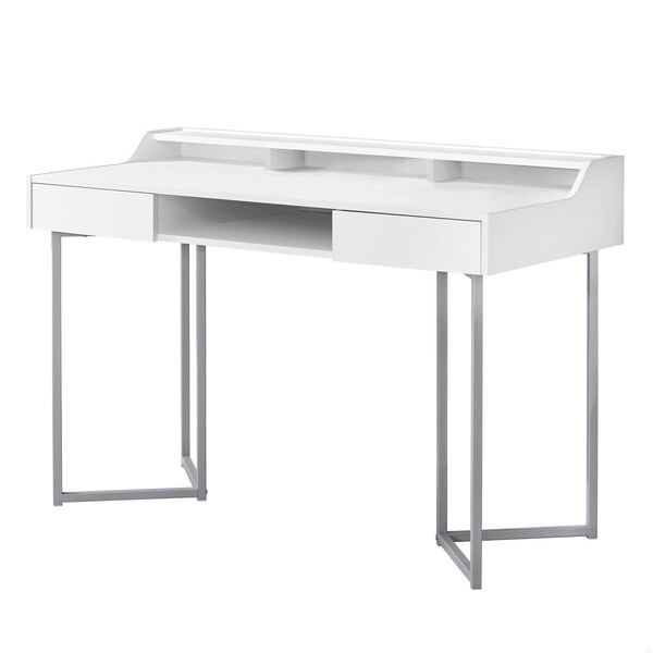 Homeroots 32.75 in. White MDF & Silver Metal Computer Desk - 333484