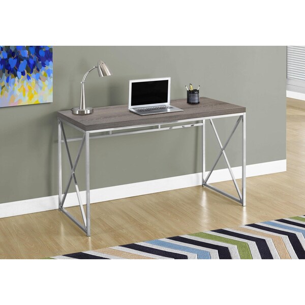 Homeroots 29.75 in. Dark Taupe Particle Board & Chrome Metal Computer Desk - 333407