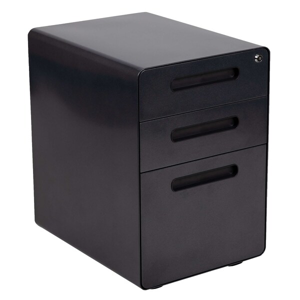 Flash Furniture Glass Desk, Chair, Cabinet Set - BLN-NAN28APX5-BK-GG