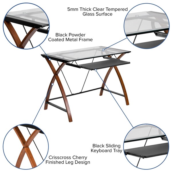 Flash Furniture Glass Desk, Chair, Cabinet Set - BLN-NAN28APX5-BK-GG