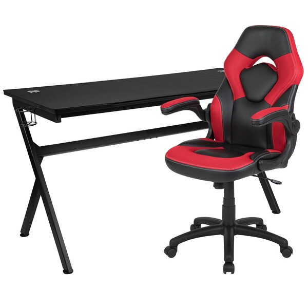 Flash Furniture Black Gaming Desk and Chair Set with Cup Holder - BLN-X10D1904L-RD-GG