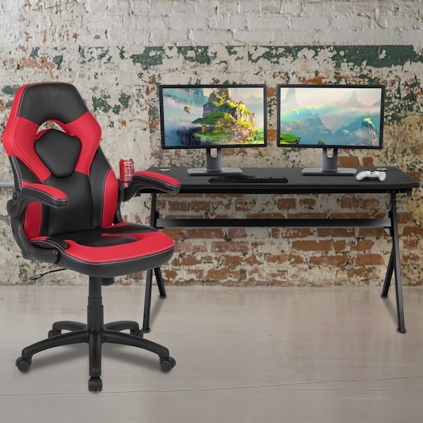 Flash Furniture Black Gaming Desk and Chair Set with Cup Holder - BLN-X10D1904L-RD-GG