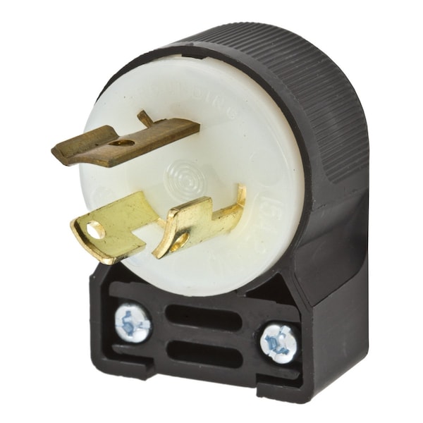 Dispositivos de bloqueo Hubbell Wiring Device-Kellems, Twist-Lock®, Industrial, Macho, 15A 250V, 2 polos 3 cables con conexión a tierra, L6-15P, Terminal de tornillo, Negro y blanco, Angular - HBL4570CA