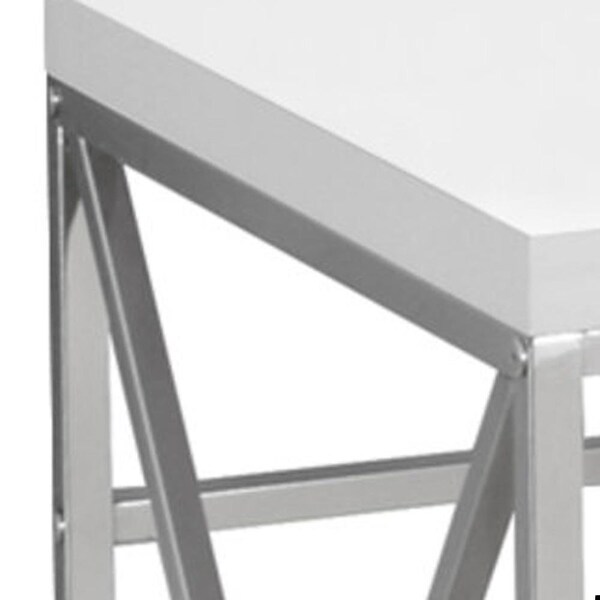 Homeroots 29.75 in. Glossy White Particle Board & Chrome Metal Computer Desk - 333408