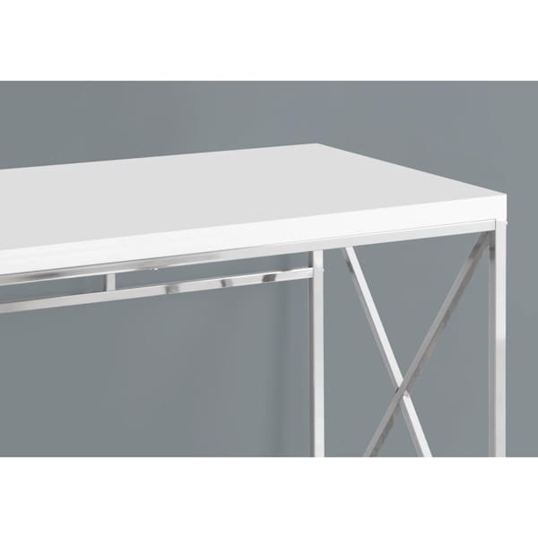 Homeroots 29.75 in. Glossy White Particle Board & Chrome Metal Computer Desk - 333408