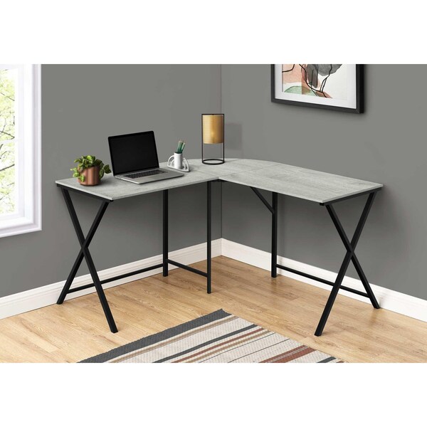 Homeroots 55 in. Grey Top & Black Metal Corner Computer Desk - 376541