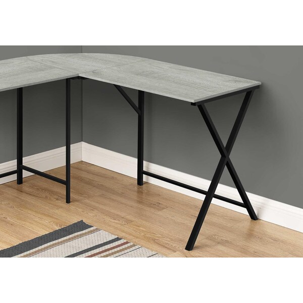 Homeroots 55 in. Grey Top & Black Metal Corner Computer Desk - 376541