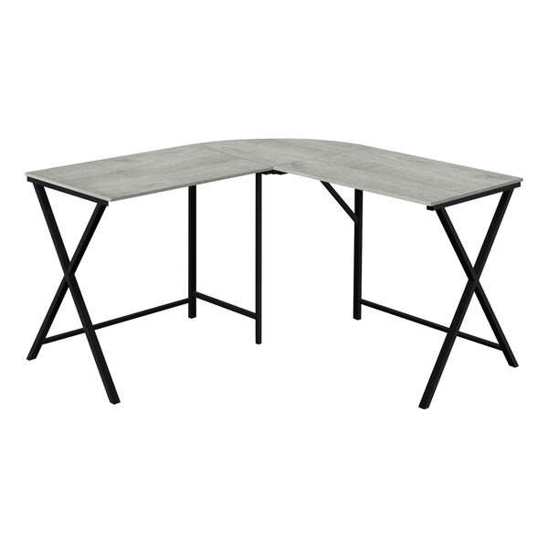 Homeroots 55 in. Grey Top & Black Metal Corner Computer Desk - 376541