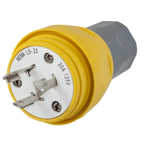Dispositivo de bloqueo Bryant, elastomérico, clavija macho, 20A 125V, 2 polos 3 cables a tierra, L5-20P, terminal de tornillo, amarillo - BRY26W47