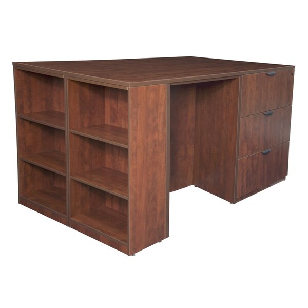 Legacy Lateral File/ 3 Desk Quad with Bookcase End StandUp LatFile Desk Quad, BookCase, 46" D X 42" H - LSLF3SD8546CH
