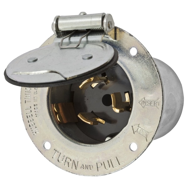 Dispositivos de bloqueo de Hubbell Wiring Device-Kellems, Twist-Lock®, Industrial, Entrada roscada, 50A, 125/250V, 3 polos 4 cables con conexión a tierra, no NEMA, Terminal de tornillo, Acero, con Cubierta deslizable - CS6375M2