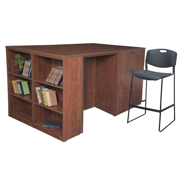 Legacy 2 Lateral File/ 2 Desk Quad with Bookcase End StandUp LatFile Desk Quad, BookCase, 46" D X 42" H - LS2LF2SD8546CH