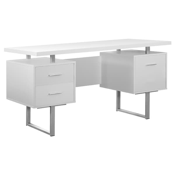 Monarch Specialties Computer Desk, Home Office, Laptop, Left, Right Set-up, Storage Drawers, 60"L, Work, Metal, White - I 7081