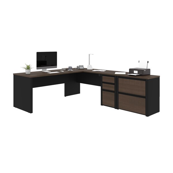 Bestar Connexion L-Shaped Workstation with Lateral File, Antigua/Black - 93883-000052