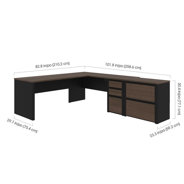 Bestar Connexion L-Shaped Workstation with Lateral File, Antigua/Black - 93883-000052