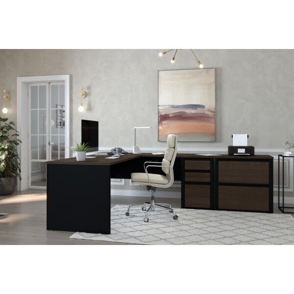 Bestar Connexion L-Shaped Workstation with Lateral File, Antigua/Black - 93883-000052
