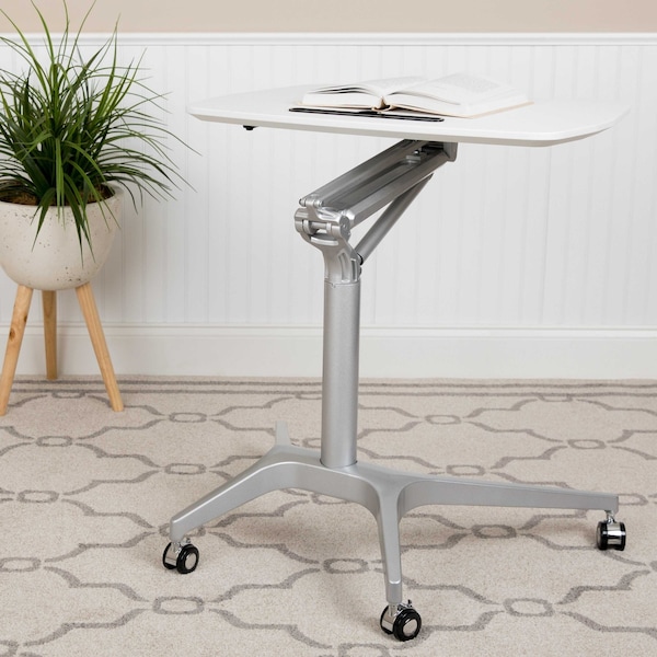Flash Furniture White Mobile Sit to Stand Desk - NAN-IP-10-WH-GG