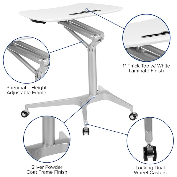 Flash Furniture White Mobile Sit to Stand Desk - NAN-IP-10-WH-GG
