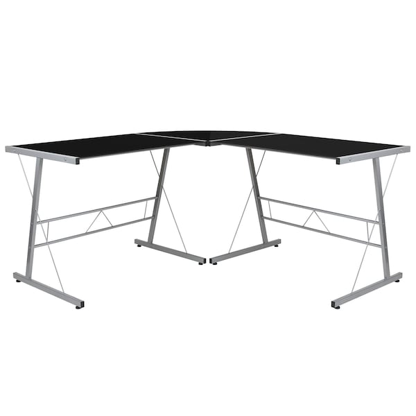 Flash Furniture Black Glass L-Shape Corner Computer Desk - NAN-CD-22181-BK-GG