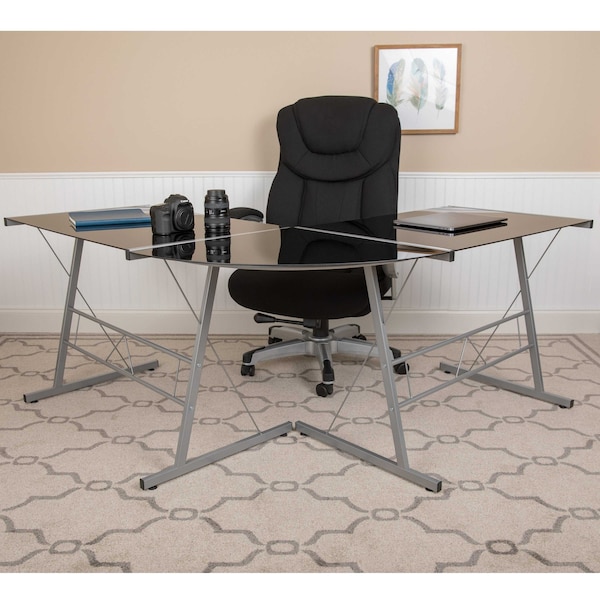 Flash Furniture Black Glass L-Shape Corner Computer Desk - NAN-CD-22181-BK-GG
