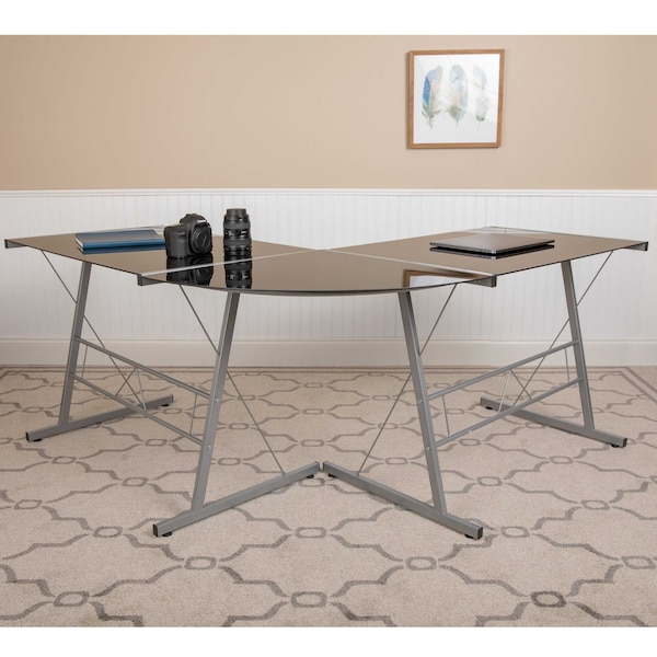Flash Furniture Black Glass L-Shape Corner Computer Desk - NAN-CD-22181-BK-GG