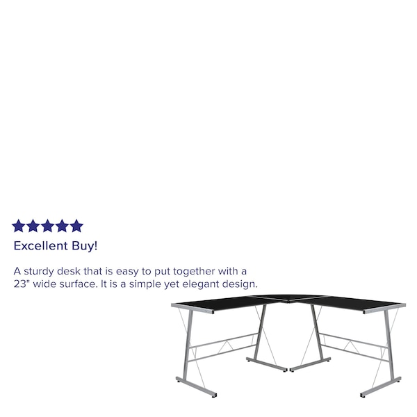 Flash Furniture Black Glass L-Shape Corner Computer Desk - NAN-CD-22181-BK-GG