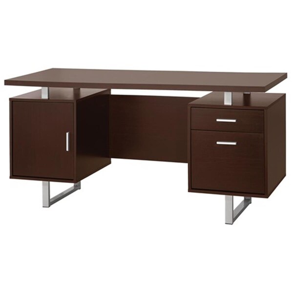 Coaster Co Of America Coaster Company 801521 Glavan Contemporary Double Pedestal Office Desk with Metal Sled Legs & Floating Desk Top - Cappuccino & Silver - 801521