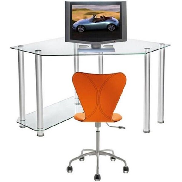 Rta Home And Office RTA Home and Office CT-013 Clear Tempered Glass and Aluminum Corner Computer Desk - CT-013