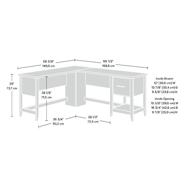 Sauder L-Desk, 66.46 in D X 29.02 in H, 58.66 in W X Engineered wood - 429319